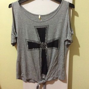 Open Shoulder Tie Front Knit Top